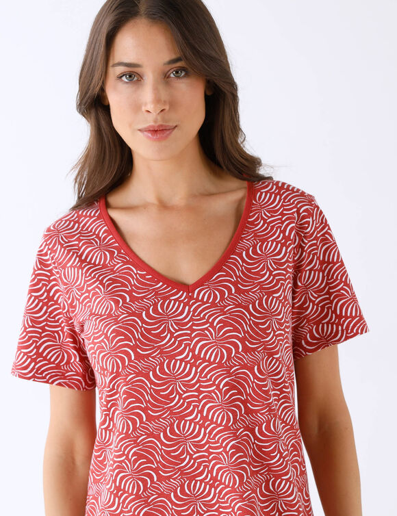 Chemise de nuit manches courtes imprim&eacute;e feuillage (brique)