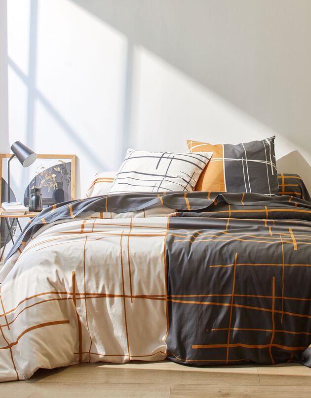 Linge de lit Hoshi coton imprimé graphique (carbone)