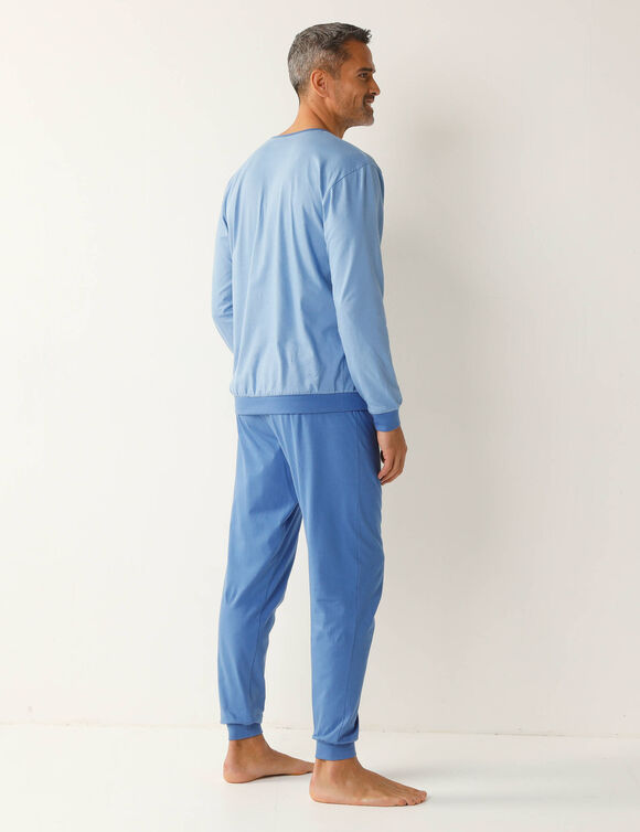 Pyjama coton ray&eacute; manches longues (bleu)