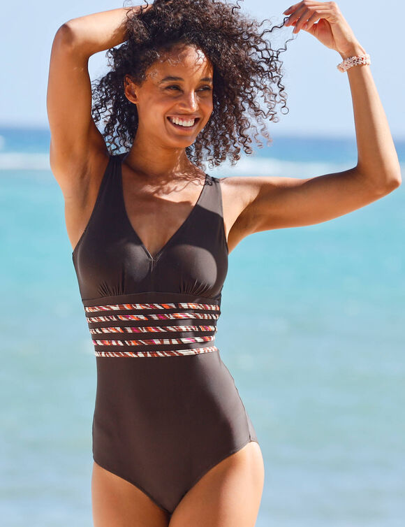 Maillot de bain 1 pièce imprimé Vinia (chocolat)
