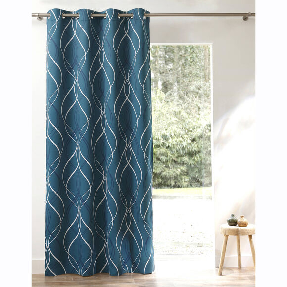 Verduisterend gordijn met golvende motieven (smaragd)