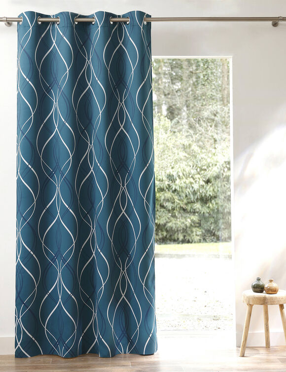 Verduisterend gordijn met golvende motieven (smaragd)