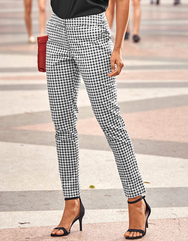 Pantalon à carreaux 7/8ème fuselé, noir / blanc Pantalon à carreaux 7/8ème fuselé, noir / blanc, hi-res