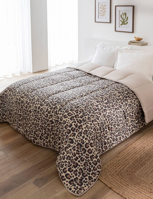 Couette microfibre imprimé léopard 400 g/m² (beige / noir)