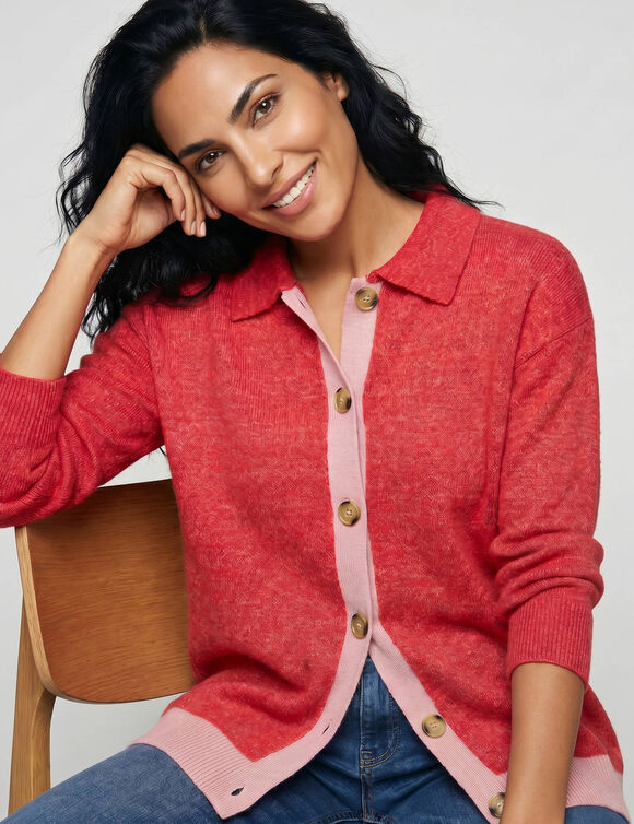 Tweekleurig vest met knopen, van gerecycled polyester** (rood / roze)