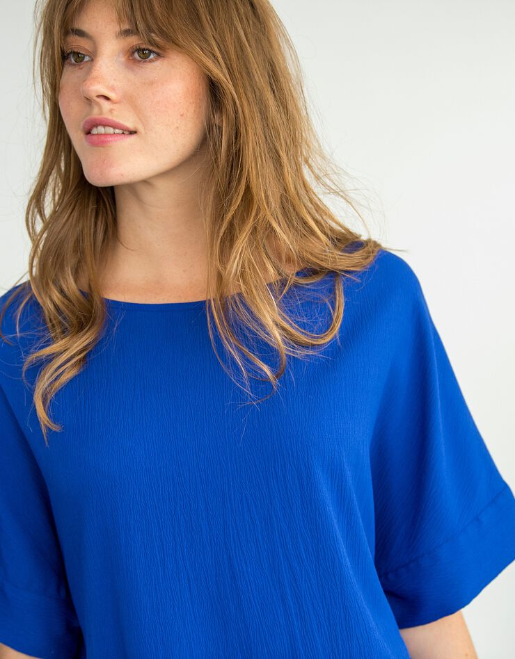 Robe forme housse unie manches courtes tissu texturé (iris)