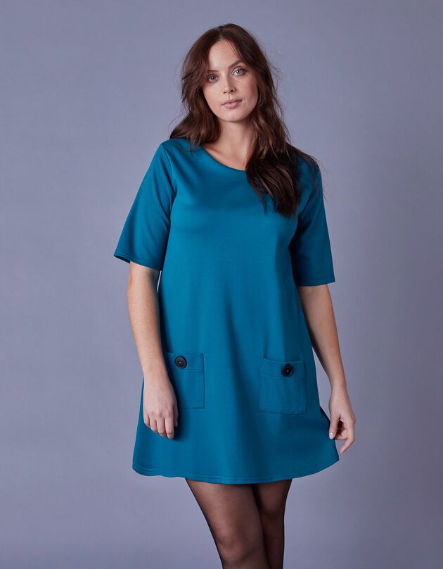 Effen tuniek met korte mouwen, milanotricot (eendenblauw)