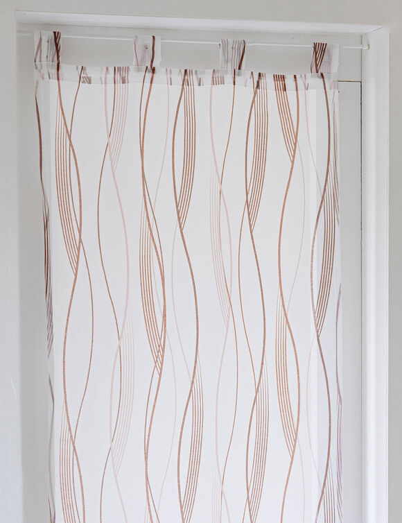 Glasgordijn in bedrukte voile met golvenmotief, afgewerkt met lusjes (terracotta)
