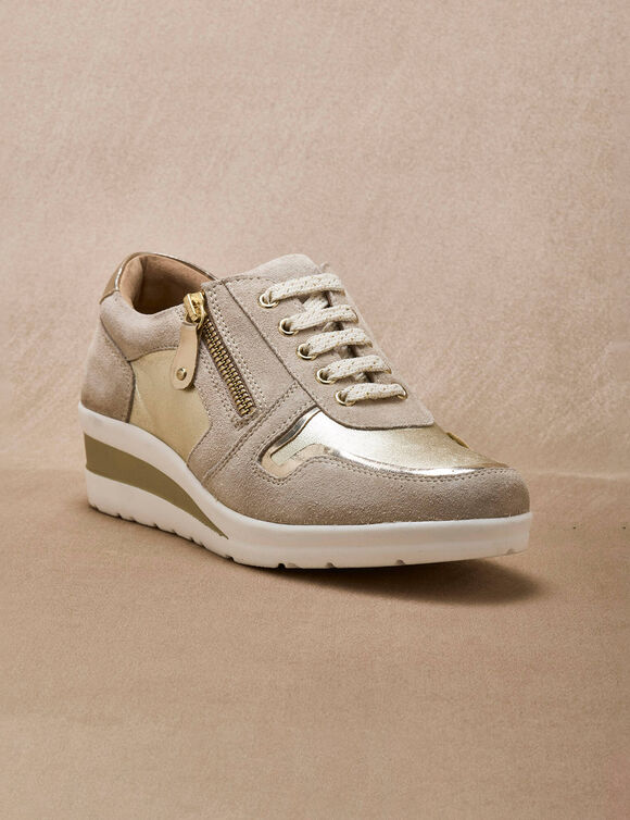 Derbies &agrave; lacets largeur confort, petit compens&eacute; (dor&eacute;)