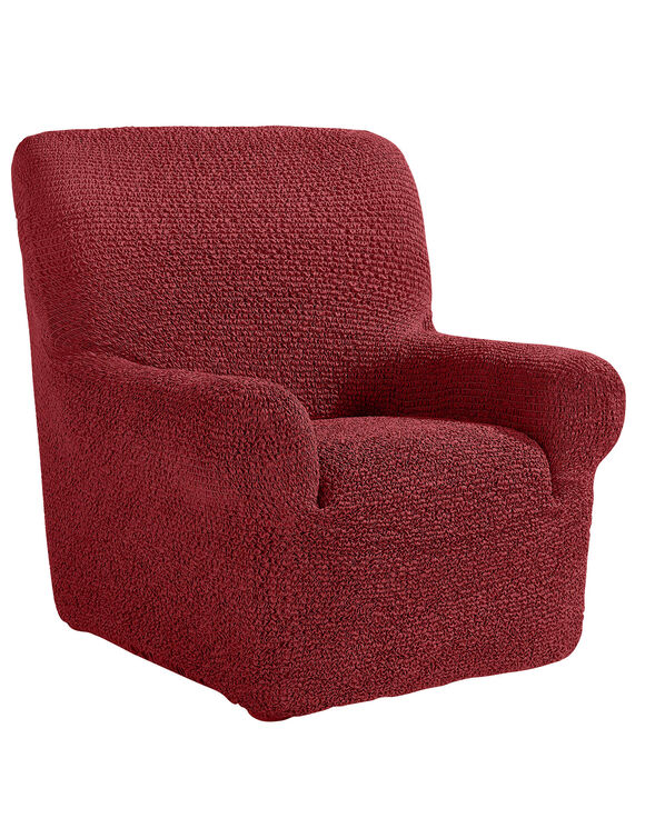 Housse bi-extensible microfibre gaufr&eacute;e pour fauteuil et canap&eacute; (bordeaux)