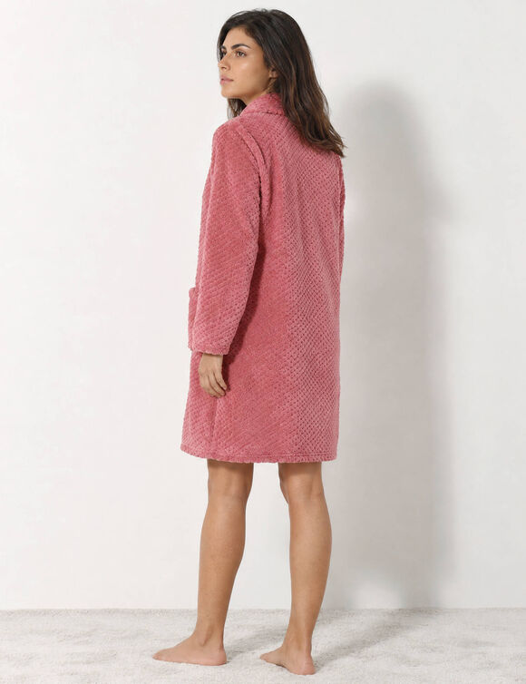 Robe de chambre maille polaire col ch&acirc;le - Longueur 95 cm (rose)