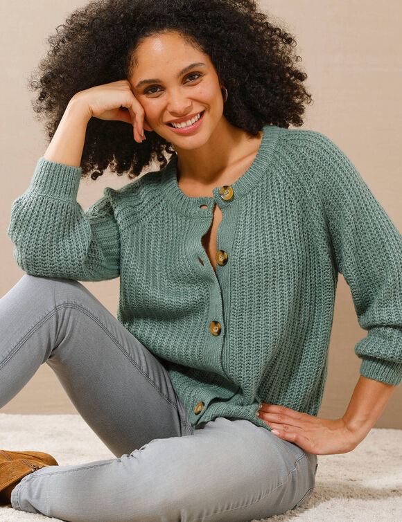 Gilet moelleux en maille anglaise  (vert chiné)
