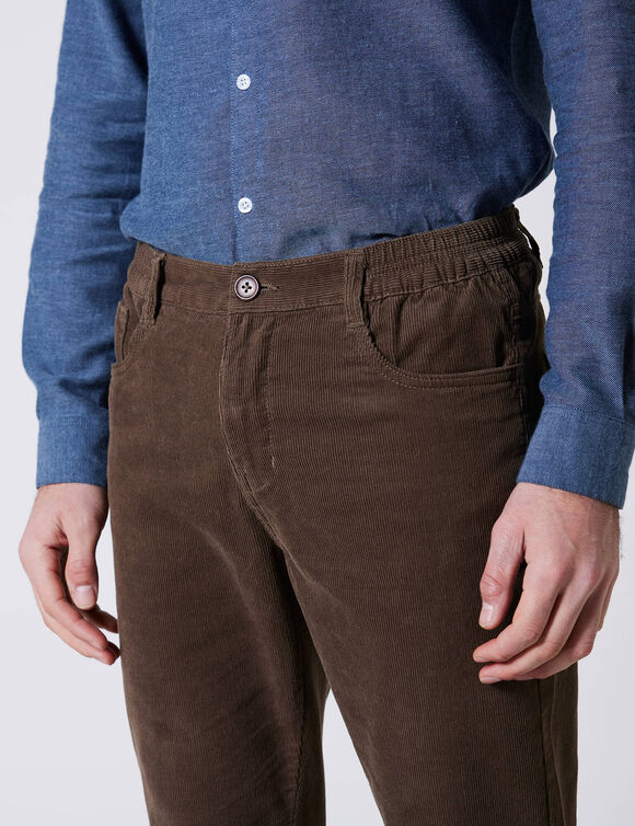 Pantalon 5 poches velours fines c&ocirc;tes &eacute;lastiqu&eacute; c&ocirc;t&eacute;s (taupe)