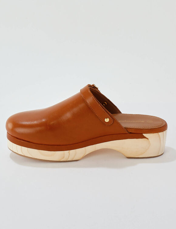 Sabots à talon cuir et bois (caramel)