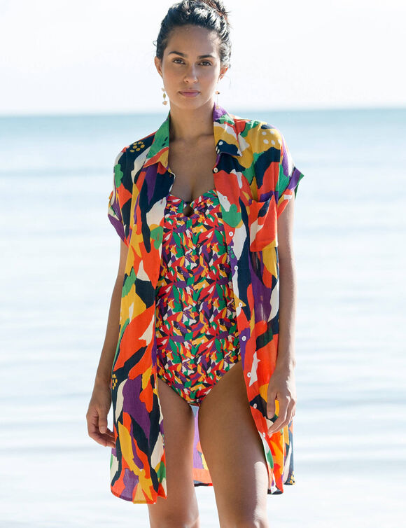 Maillot de bain 1 pièce bustier Toboki imprimé, bretelles amovibles (multicolore)