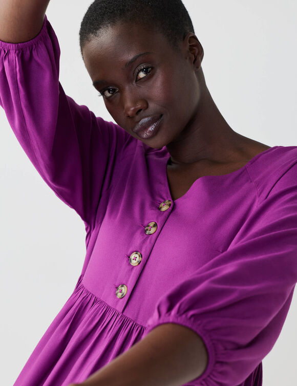 Robe longue boutonn&eacute;e, unie (violet)