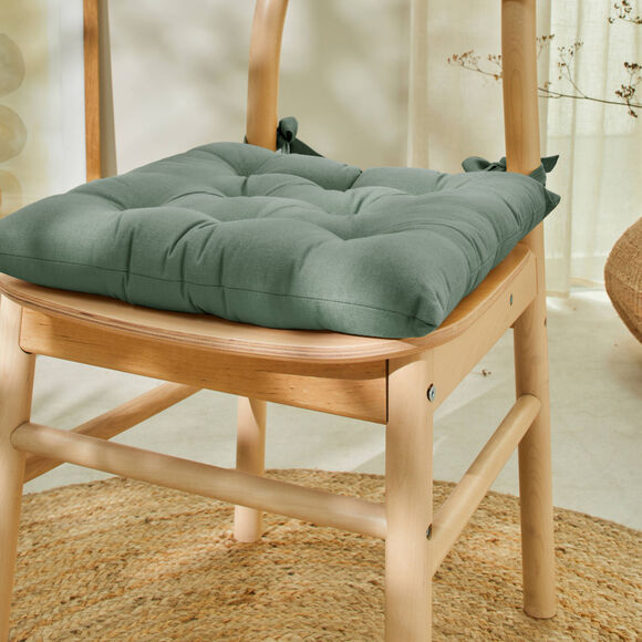Galette de chaise carr&eacute;e unie coton bachette - lot de 2 (eucalyptus)