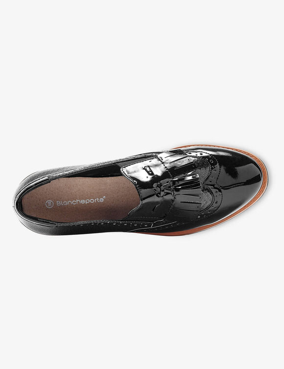 Mocassins compensés à franges et pompons (noir)