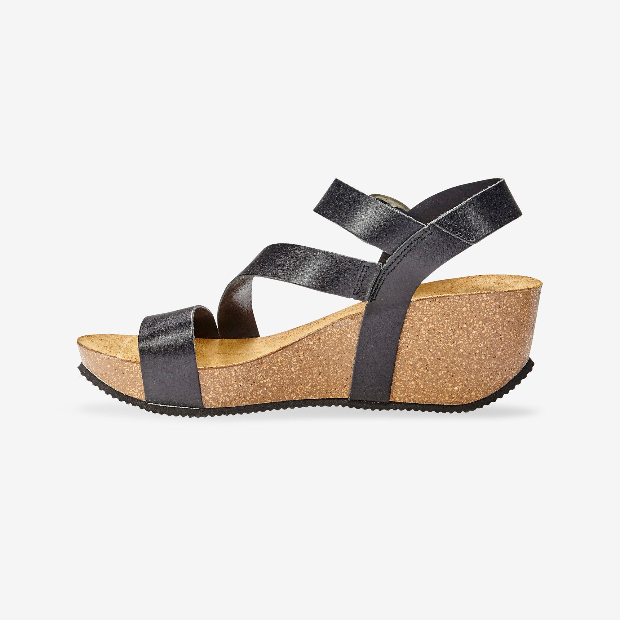Sandales compensées cuir semelle liège - noir | Blancheporte