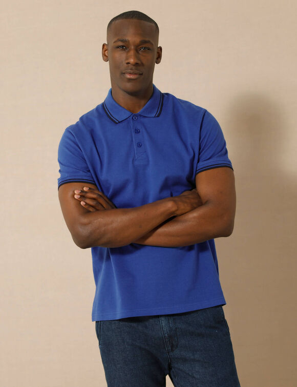 Effen polo in piquétricot met korte mouwen (blauw)