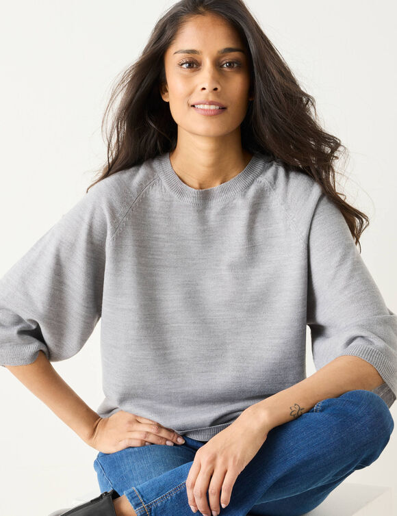 Pull loose manches coudes, toucher doux (gris chiné)