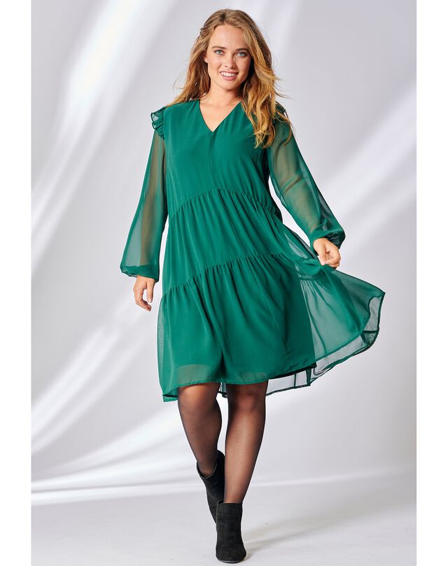 Effen jurk met stroken (smaragd)