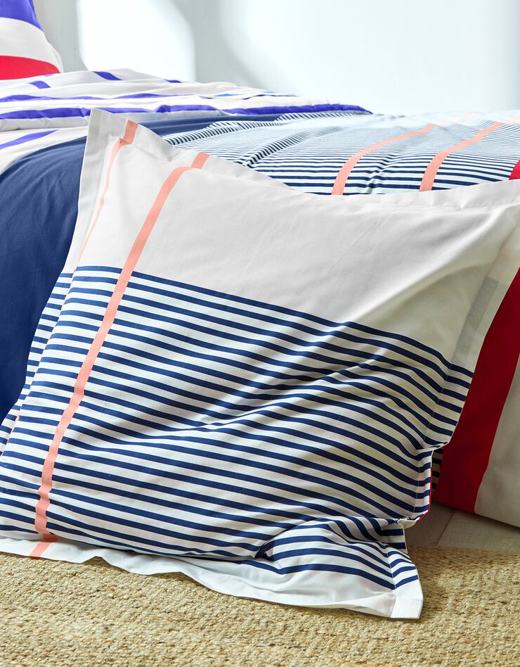 Linge de lit Marina en coton imprimé rayures (bleu)