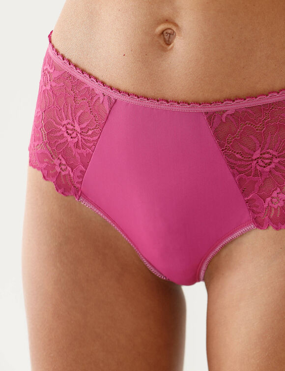 Culotte microfibre et dentelle stretch forme tanga taille haute - lot de 2  (noir + violine)