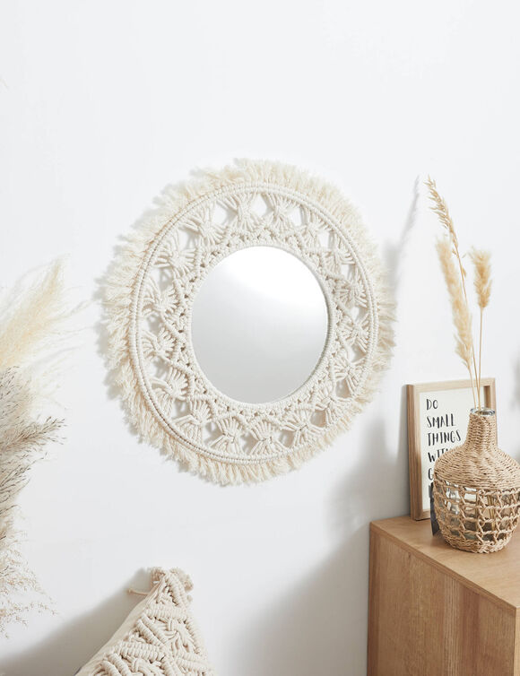 Grand miroir en macramé (naturel)