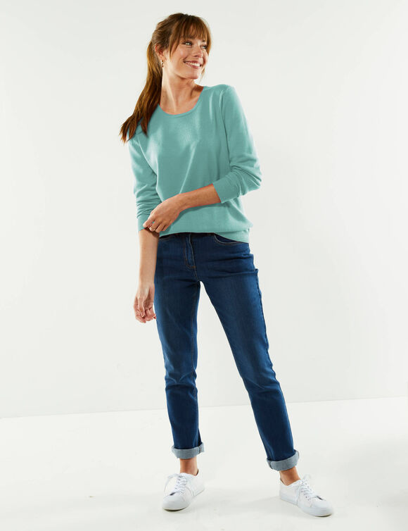 Pull col rond uni, manches longues, toucher doux (vert d'eau)