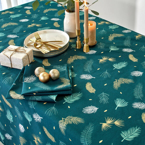 Nappe imprim&eacute;e feuillage dor&eacute; (vert / dor&eacute;)
