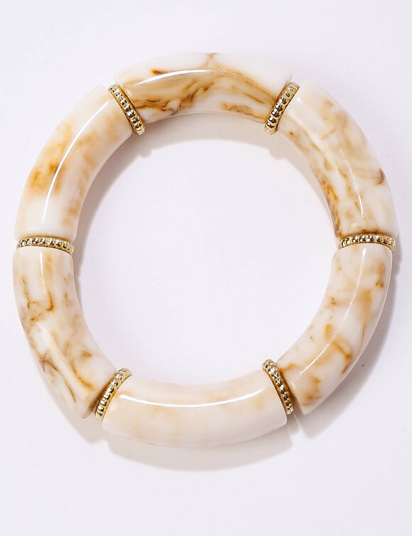 Bracelet tubes élastiqué - lot de 2 (écru / doré)