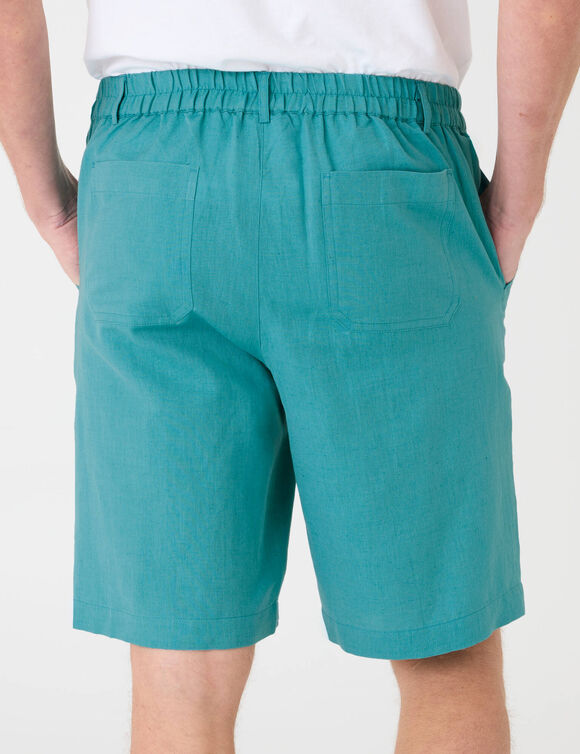 Bermuda coton - lin, 3/4 &eacute;lastiqu&eacute; (aqua)