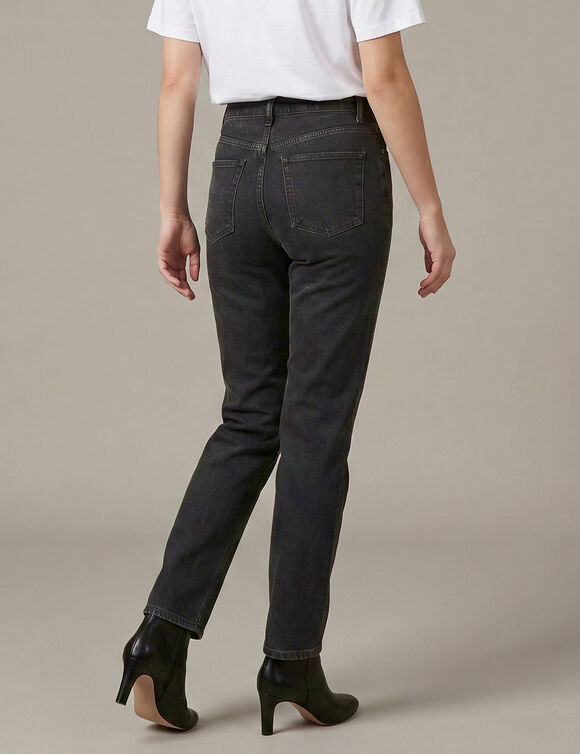 Jean noir coupe droite taille haute avec strass (noir)