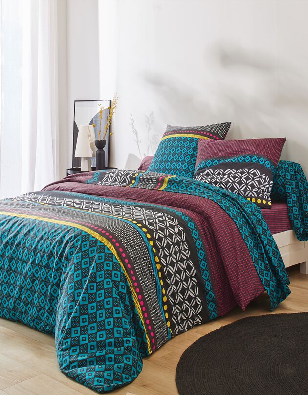 Parure de lit Libertina en coton à motifs ethniques, vert, hi-res