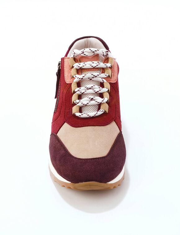Leren sneakers met contrasterende fantasiepasjes (beige / bordeaux)