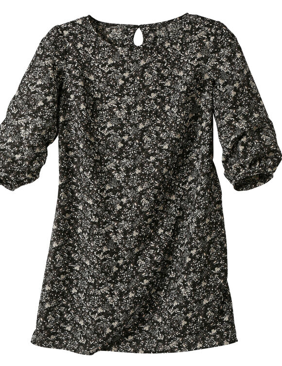Robe droite manches 7/8ème imprimée (noir / gris)