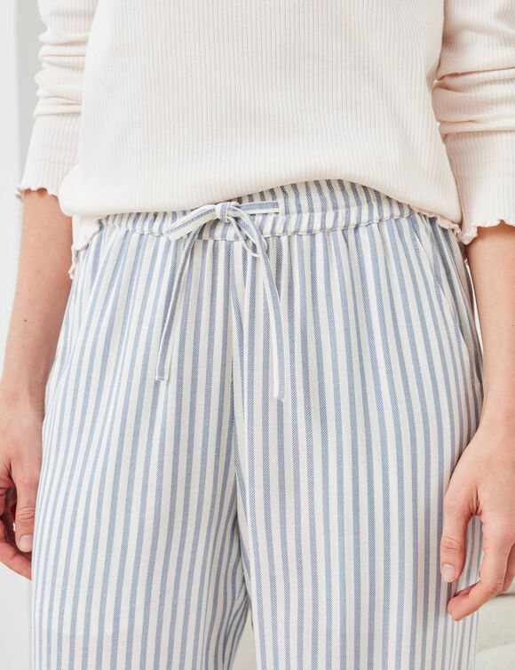 Pantalon de pyjama tiss&eacute; teint rayures (&eacute;cru / bleu)
