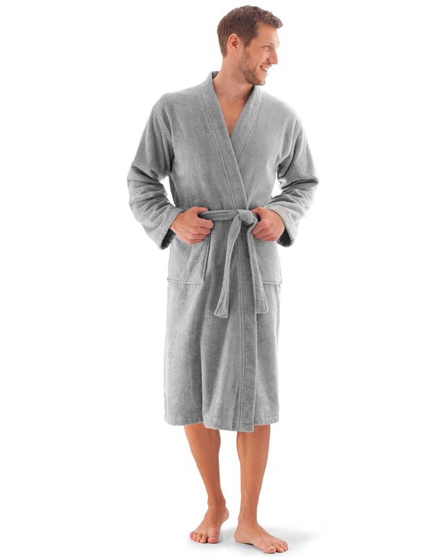 Badjas in lusjesbadstof met kimonokraag, unisex volwassenen (grijs)