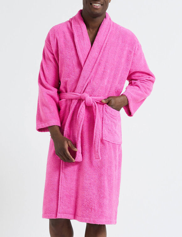 Peignoir mixte adulte col châle éponge bouclette (fuchsia)