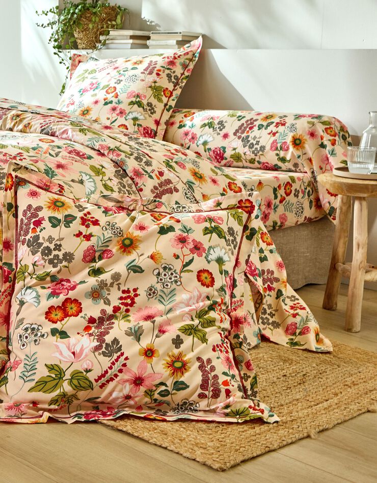 Linge de lit Kelly en coton imprimé floral (beige)