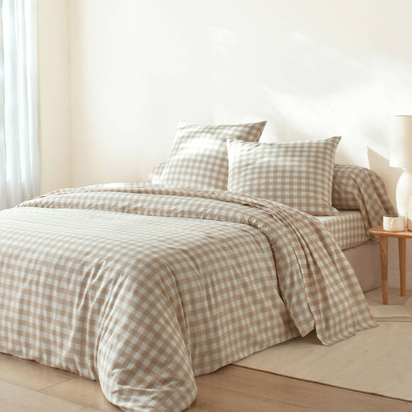 Lou-beddengoed van bedrukte flanellen stof (beige)