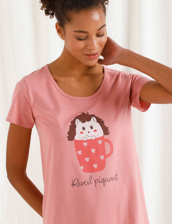 Kort nachthemd met 'egel' print (grijsroze)