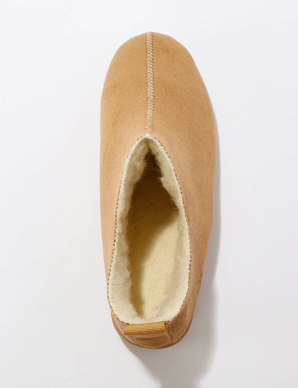 Gevoerde pantoffels in laarsjesstijl, van su&egrave;de-imitatie (donkerbeige)