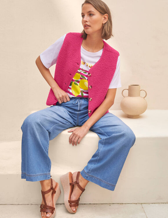 Veste sans manches, maille bouclette (rose)