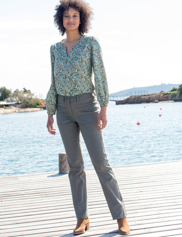 Pantalon droit, poches plaquées (kaki)