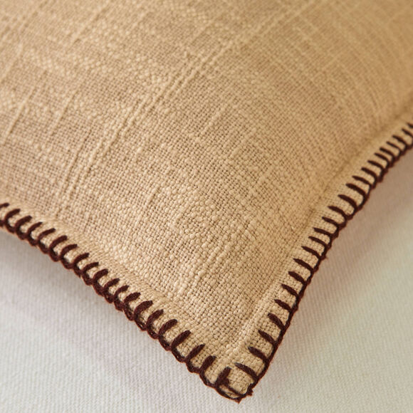 Coussin uni coton texturé (taupe)