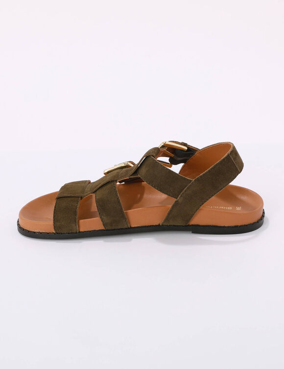 Romeinse sandalen in splitleer (kaki)