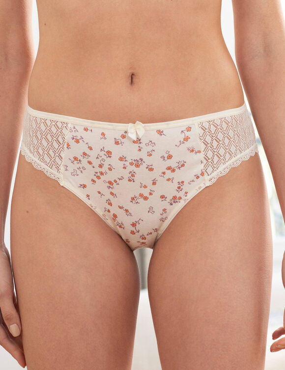 Culotte midi coton dentelle imprim&eacute; fleurettes Coria - lot de 2 (ivoire)