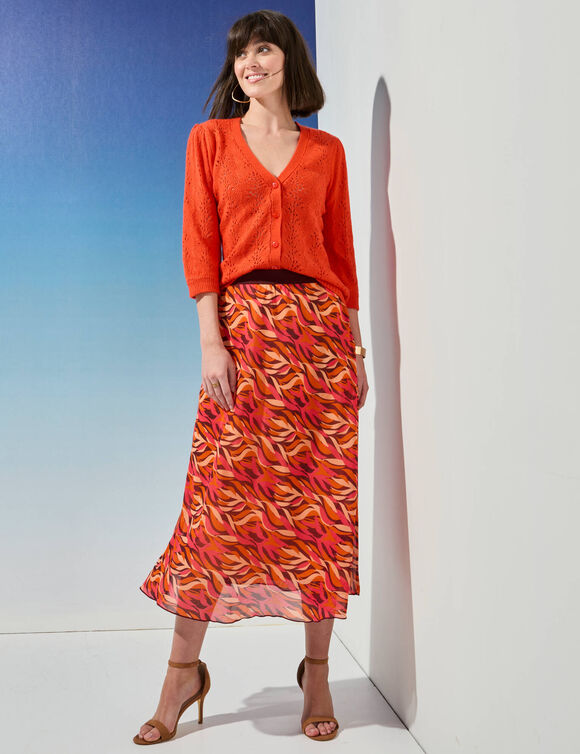 Gilet col V, maille ajourée (orange)